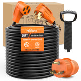 RV Parts 50FT 50 Amp RV Extension Cord with Adapter 30Amp to 50Amp 250V Heavy Duty 6/3+8/1 Gauge Pure Copper STW Wire UL ETL Listed 4 Prong 14-50P 14-50R Weatherproof Suit for Generators Camper
