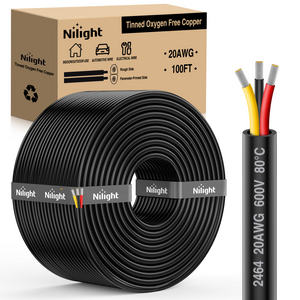 100FT 20 Gauge 3 Conductor Electrical Wire Tinned Oxygen Free Copper Red Black Yellow 3 Wires Parallel 600V DC Flexible PVC Case Extension Cords for LED Strips Lamps Lighting