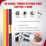 Nilight 100FT 20 Gauge 3 Conductor Electrical Wire Tinned Oxygen Free Copper Red Black Yellow 3 Wires Parallel 600V DC Flexible PVC Case Extension Cords for LED Strips Lamps Lighting