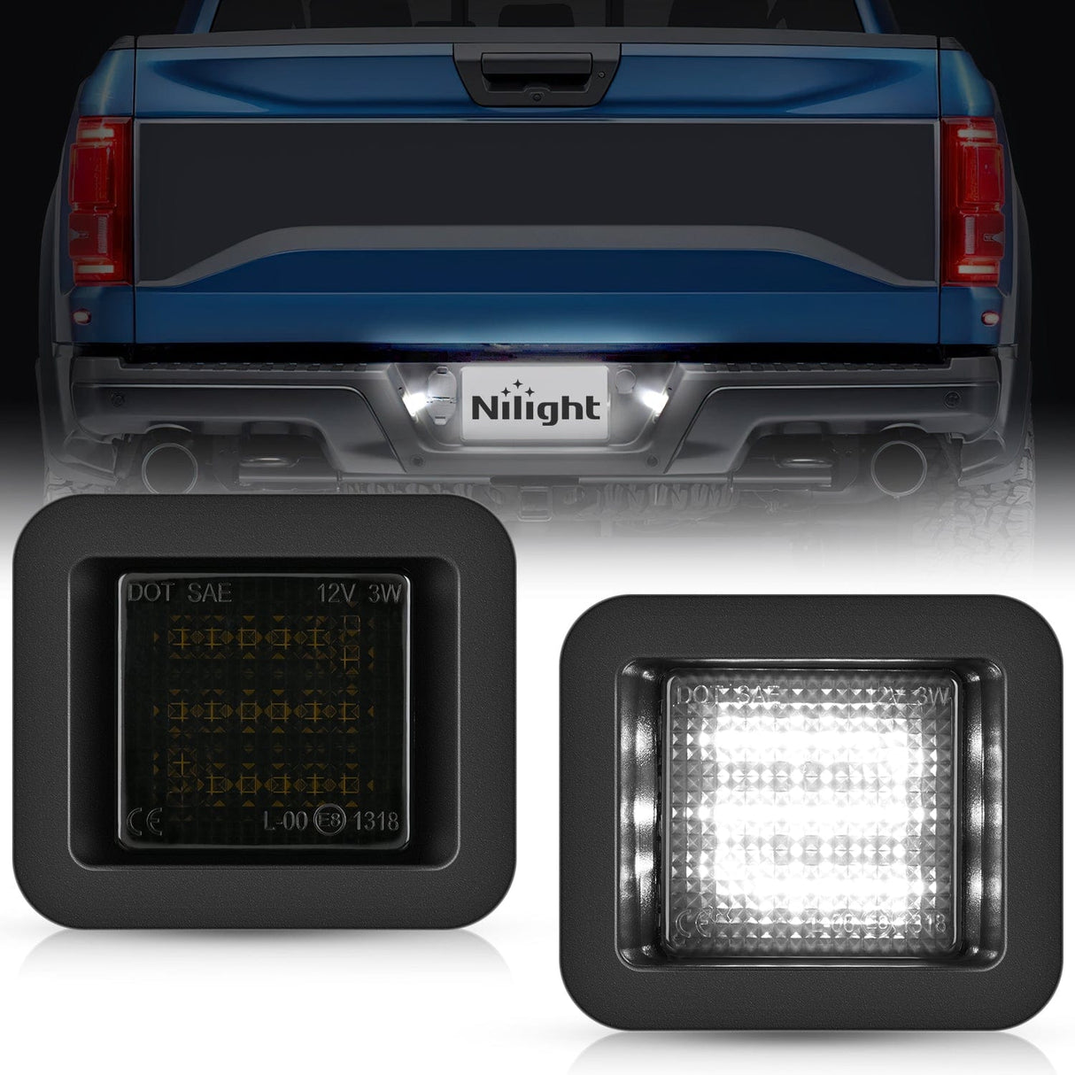 License Plate Lights Compatible with 2015 2016 2017 2018 2019 2020 F150 Raptor Smoke Lens Black Housing 6000K White 2PCS Pack