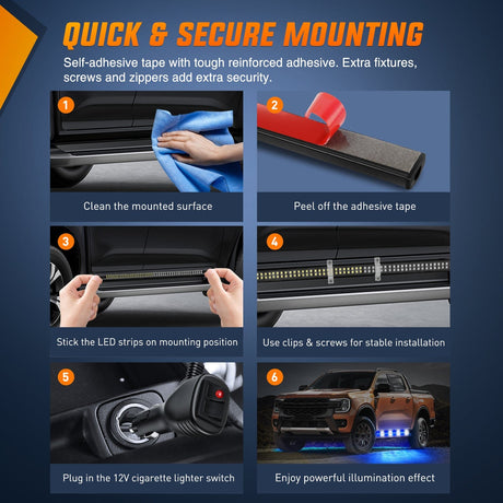 Nilight 2PCS 70 Inch Emergency Strobe Light Strip 1125 LED Running Board Lights Blue White Flexible Side Flashing Warning Caution Safety Waterproof for Truck Construction Vehicles Pickup