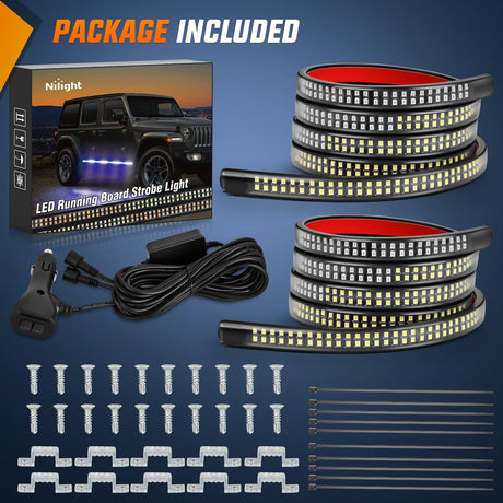 Nilight 2PCS 70 Inch Emergency Strobe Light Strip 1125 LED Running Board Lights Blue White Flexible Side Flashing Warning Caution Safety Waterproof for Truck Construction Vehicles Pickup
