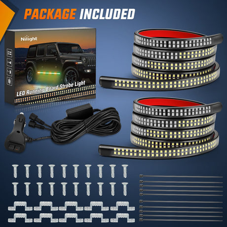 Nilight 2PCS 70 Inch Emergency Strobe Light Strip 1125 LED Running Board Lights Amber Green Flexible Side Flashing Warning Caution Safety Waterproof for Truck Construction Vehicles Pickup