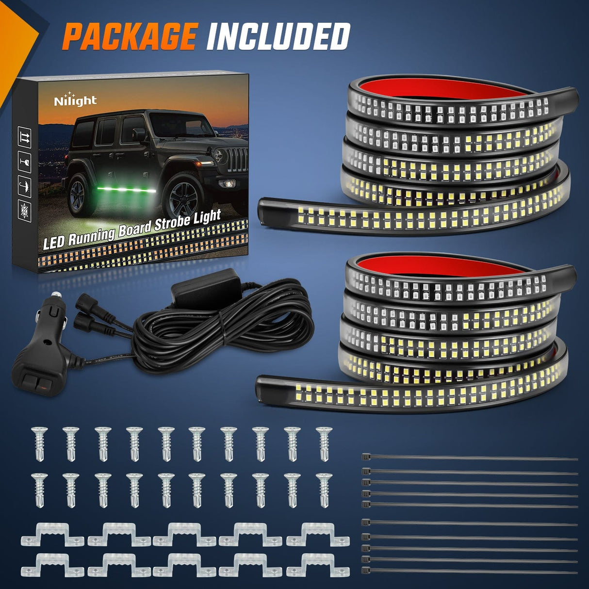 Nilight 2PCS 70 Inch Emergency Strobe Light Strip 1125 LED Running Board Lights Green White Flexible Side Flashing Warning Caution Safety Waterproof for Truck Construction Vehicles Pickup