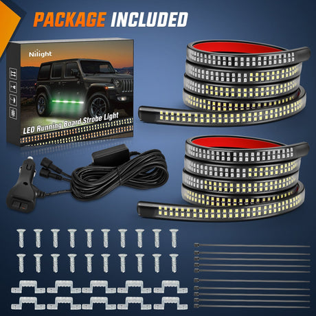 Nilight 2PCS 70 Inch Emergency Strobe Light Strip 1125 LED Running Board Lights Green White Flexible Side Flashing Warning Caution Safety Waterproof for Truck Construction Vehicles Pickup