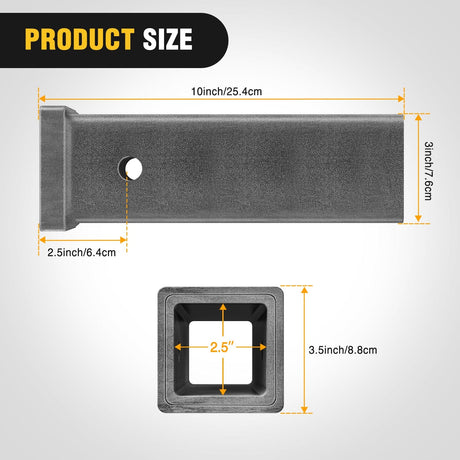 Nilight Hitch Adapter 2.5" x 10" Combo Bar Trailer Receiver Tube Weld-on Raw Steel Hitch Bar