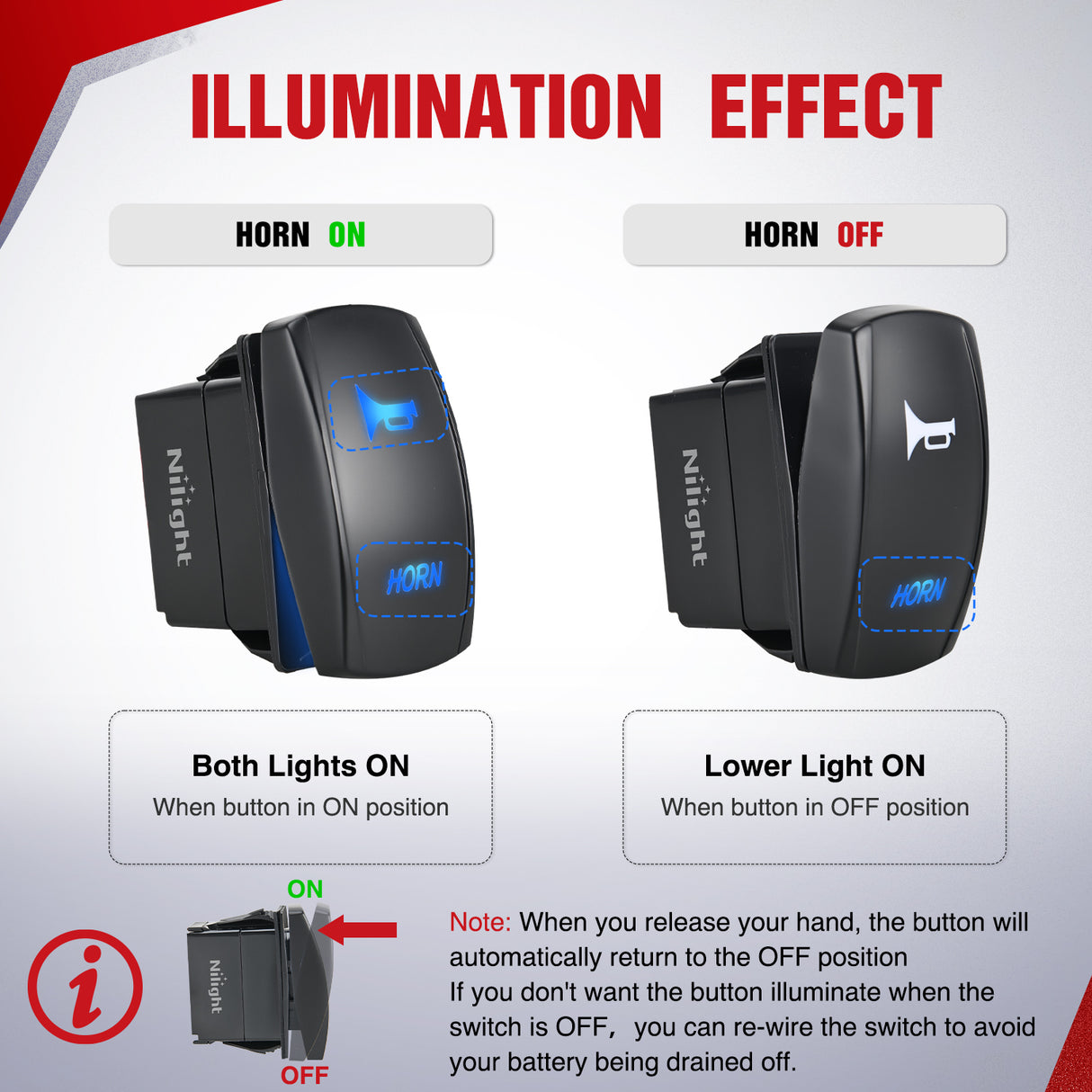 12V UTV Horn Wiring Harness Kit with Blue LED Momentary Rocker Switch 60DB Horn Compatible with Polaris RZR Ranger Can Am Kawasaki Teryx Arctic Cat Yamaha Rhino Golf Cart Tractors