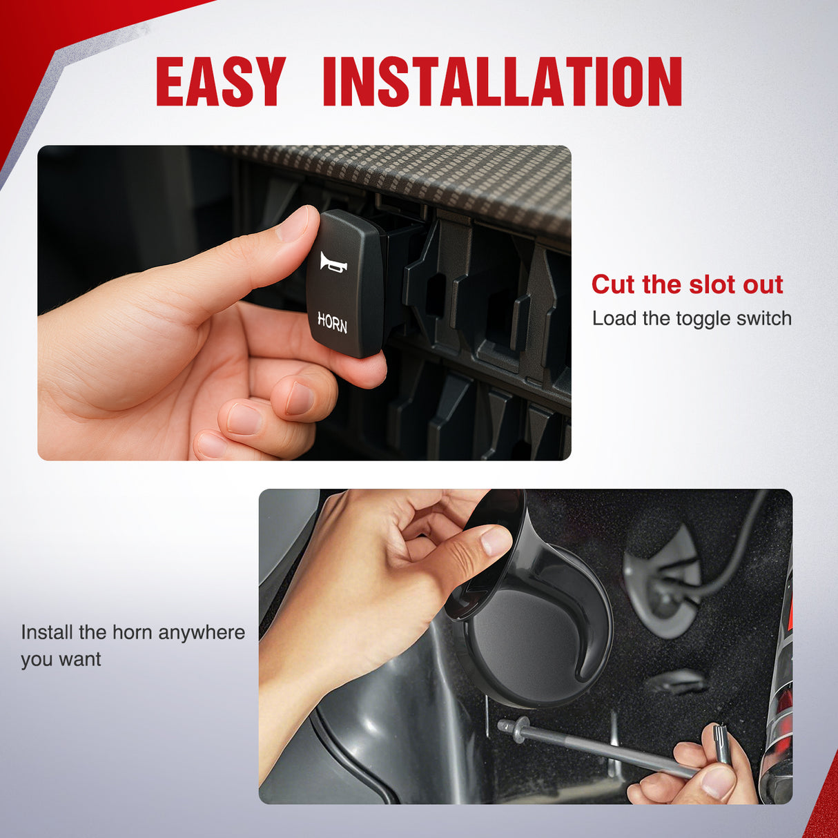 12V UTV Horn Wiring Harness Kit with Blue LED Momentary Rocker Switch 60DB Horn Compatible with Polaris RZR Ranger Can Am Kawasaki Teryx Arctic Cat Yamaha Rhino Golf Cart Tractors