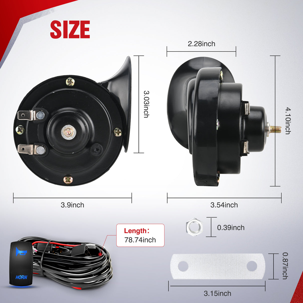 12V UTV Horn Wiring Harness Kit with Blue LED Momentary Rocker Switch 60DB Horn Compatible with Polaris RZR Ranger Can Am Kawasaki Teryx Arctic Cat Yamaha Rhino Golf Cart Tractors