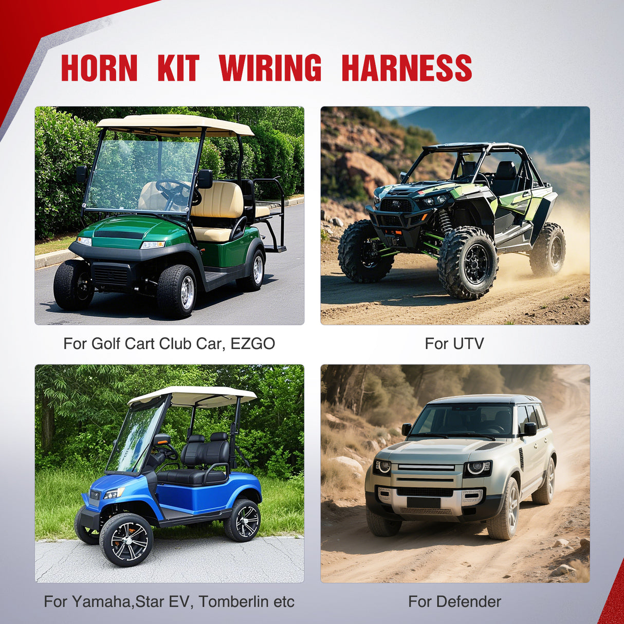 12V UTV Horn Wiring Harness Kit with Blue LED Momentary Rocker Switch 60DB Horn Compatible with Polaris RZR Ranger Can Am Kawasaki Teryx Arctic Cat Yamaha Rhino Golf Cart Tractors