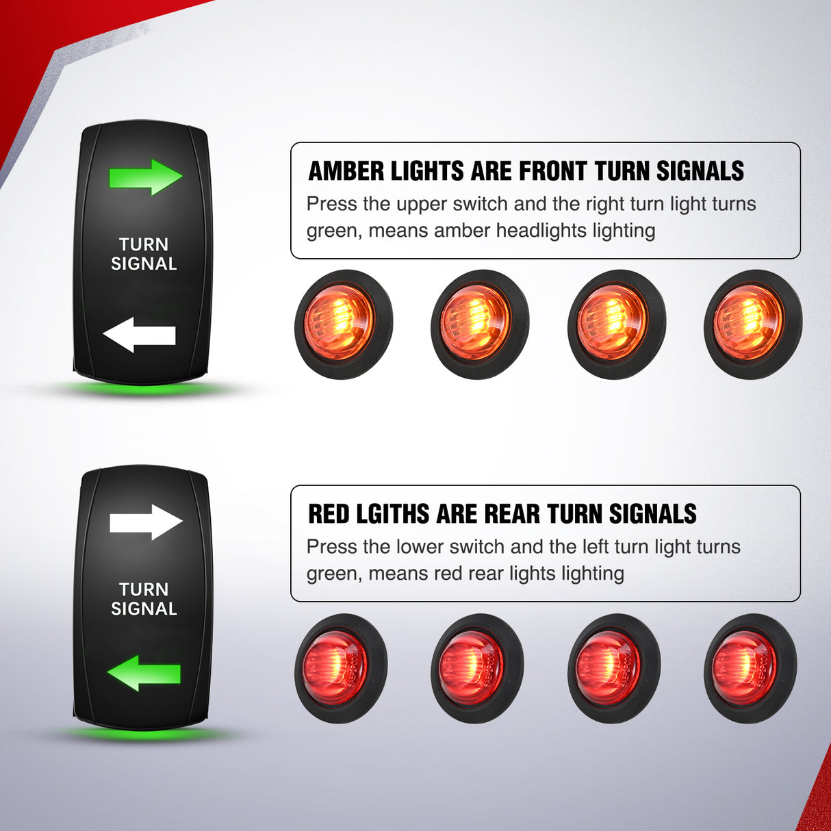 Nilight UTV ATV Turn Signal Wiring Harness Kit Street Legal Flasher Relay Kits with Vertical Rocker Switch Red &Yellow Lights for Polaris Kawasaki Teryx Can Am Commander Cat Wild Green Backlight
