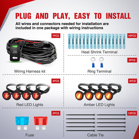Nilight UTV ATV Turn Signal Wiring Harness Kit Street Legal Flasher Relay Kits with Vertical Rocker Switch Red &Yellow Lights for Polaris Kawasaki Teryx Can Am Commander Cat Wild Green Backlight