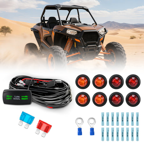 Nilight UTV ATV Turn Signal Wiring Harness Kit Street Legal Flasher Relay Kits with Horizontal Rocker Switch Red &Yellow Lights for Polaris Kawasaki Teryx Can Am Commander Cat Wild Green Backlight