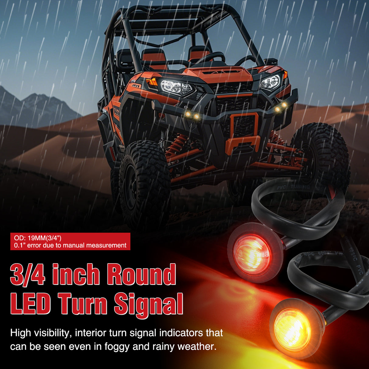 UTV ATV Turn Signal Wiring Harness Kit Street Legal Flasher Relay Kits with Horizontal Rocker Switch Red &Yellow Lights for Polaris Kawasaki Teryx Can Am Commander Cat Wild Green Backlight