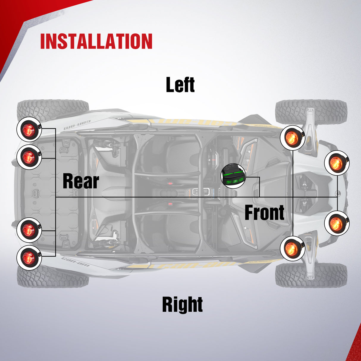 UTV ATV Turn Signal Wiring Harness Kit Street Legal Flasher Relay Kits with Horizontal Rocker Switch Red &Yellow Lights for Polaris Kawasaki Teryx Can Am Commander Cat Wild Green Backlight