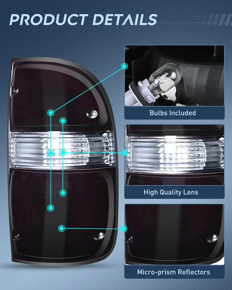 Taillight Assembly Taillight Assembly Compatible with 2001 2002 2003 2004 Toyota Tacoma Rear Lamp Replacement with Dark Red Housing Tail Lights Passenger Side