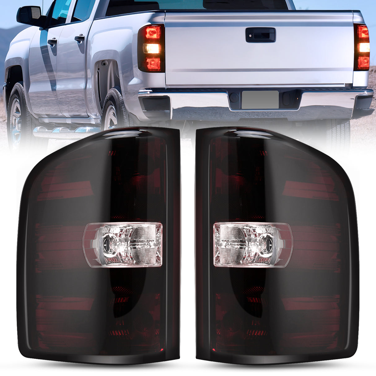 Taillight Assembly Compatible with 2007 2008 2009 2010 2011 2012 2013 2013 2014 Chevy Silverado 1500 2500HD 3500HD 2007-2013 GMC Sierra 3500HD Rear Lamp Replacement with Dark Red Lens Pair