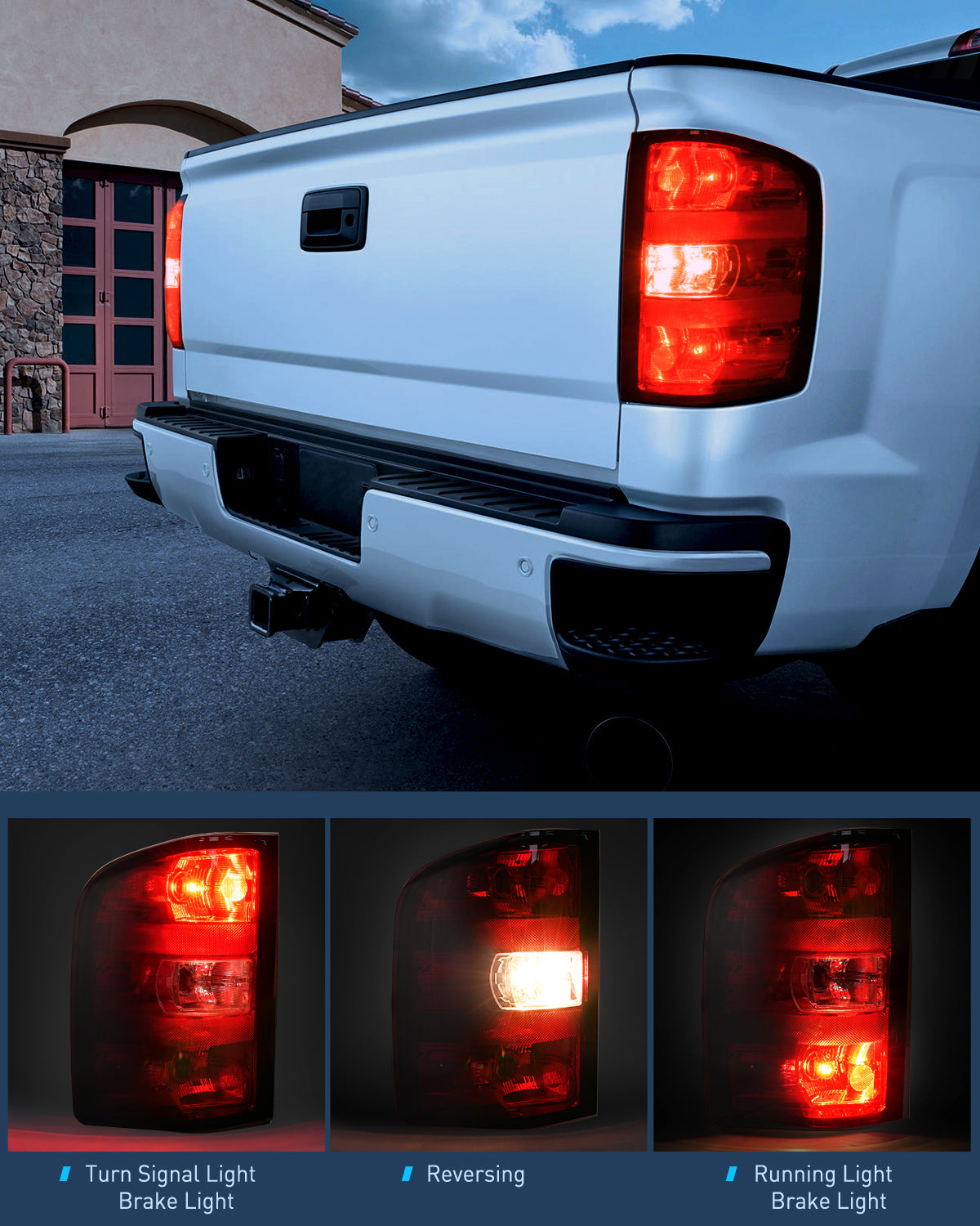Taillight Assembly Compatible with 2007 2008 2009 2010 2011 2012 2013 2013 2014 Chevy Silverado 1500 2500HD 3500HD 2007-2013 GMC Sierra 3500HD Rear Lamp Replacement with Dark Red Lens Pair