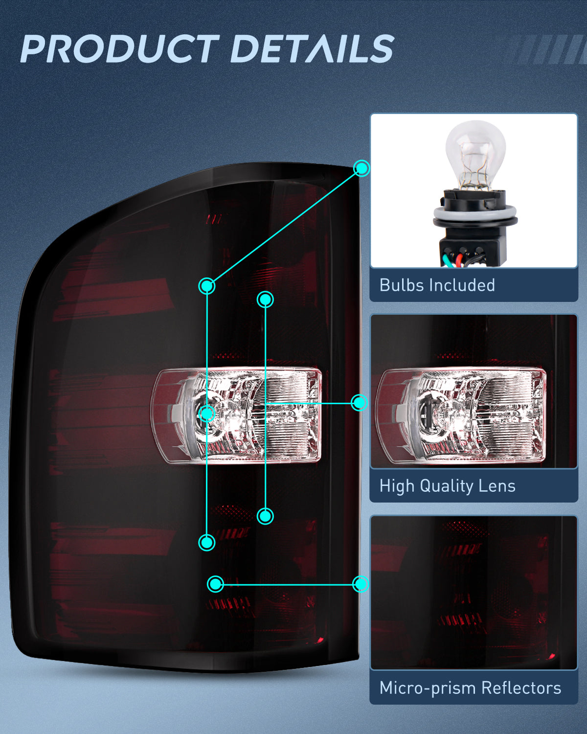 Taillight Assembly Compatible with 2007 2008 2009 2010 2011 2012 2013 2013 2014 Chevy Silverado 1500 2500HD 3500HD 07-13 GMC Sierra 3500HD Rear Lamp Tail Light Replacement Dark Red Driver Side