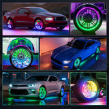 4PCS 17.5inch Wheel Ring Lights Deram Color with APP and Remote Control Neon Lights Million Colors w/Turn Signal and Braking Function for Car Van SUV Truck