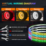 4PCS 15.5inch Wheel Ring Lights Deram Color with APP and Remote Control Neon Lights Million Colors w/Turn Signal and Braking Function for Car Van SUV Truck