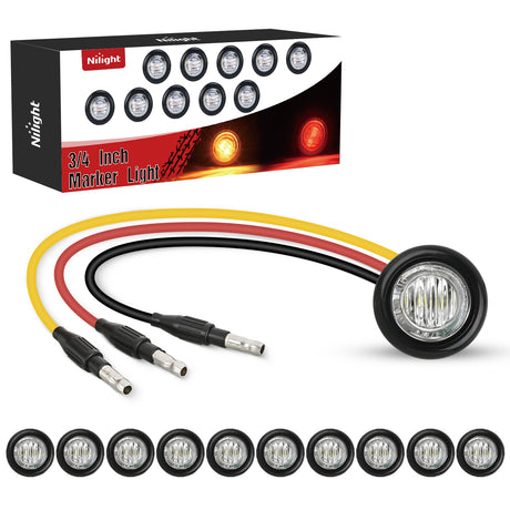 Nilight 3/4inch Dual Color Marker Light 10PCS Amber to Red Turn Stop Signal Auxiliary Side Marker Clearance Indicator Bullet Lights 3 Plug IP68 Waterproof for Trailer Truck Pickup Camper RV ATV UTV Bus