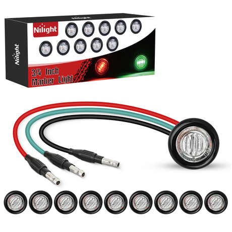 Nilight 3/4Inch Dual Color Marker Light 10PCS Red to Green Brake Auxiliary Side Marker Clearance Indicator Bullet Lights 3 Plug IP68 Waterproof for Trailer Truck Pickup Camper RV ATV UTV Van Bus