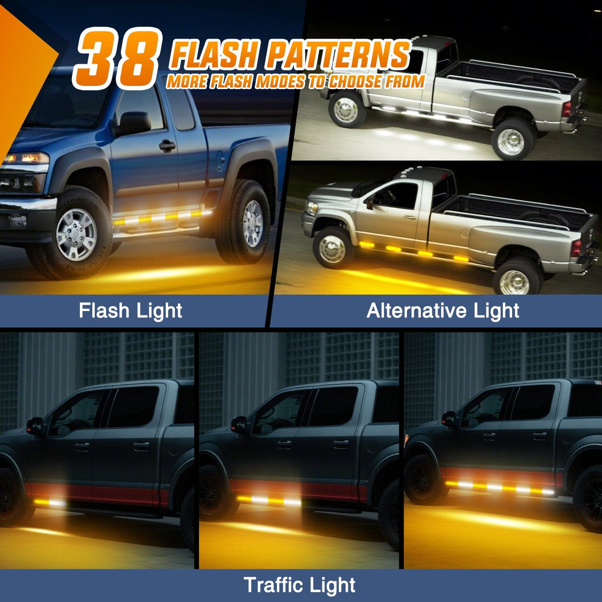 2PCS 70 Inch Emergency Strobe Light Strip with Controller 864 LED Amber White Running Board Lights Flexible Side Flashing Warning Caution Safety Waterproof for Truck Construction Pickup