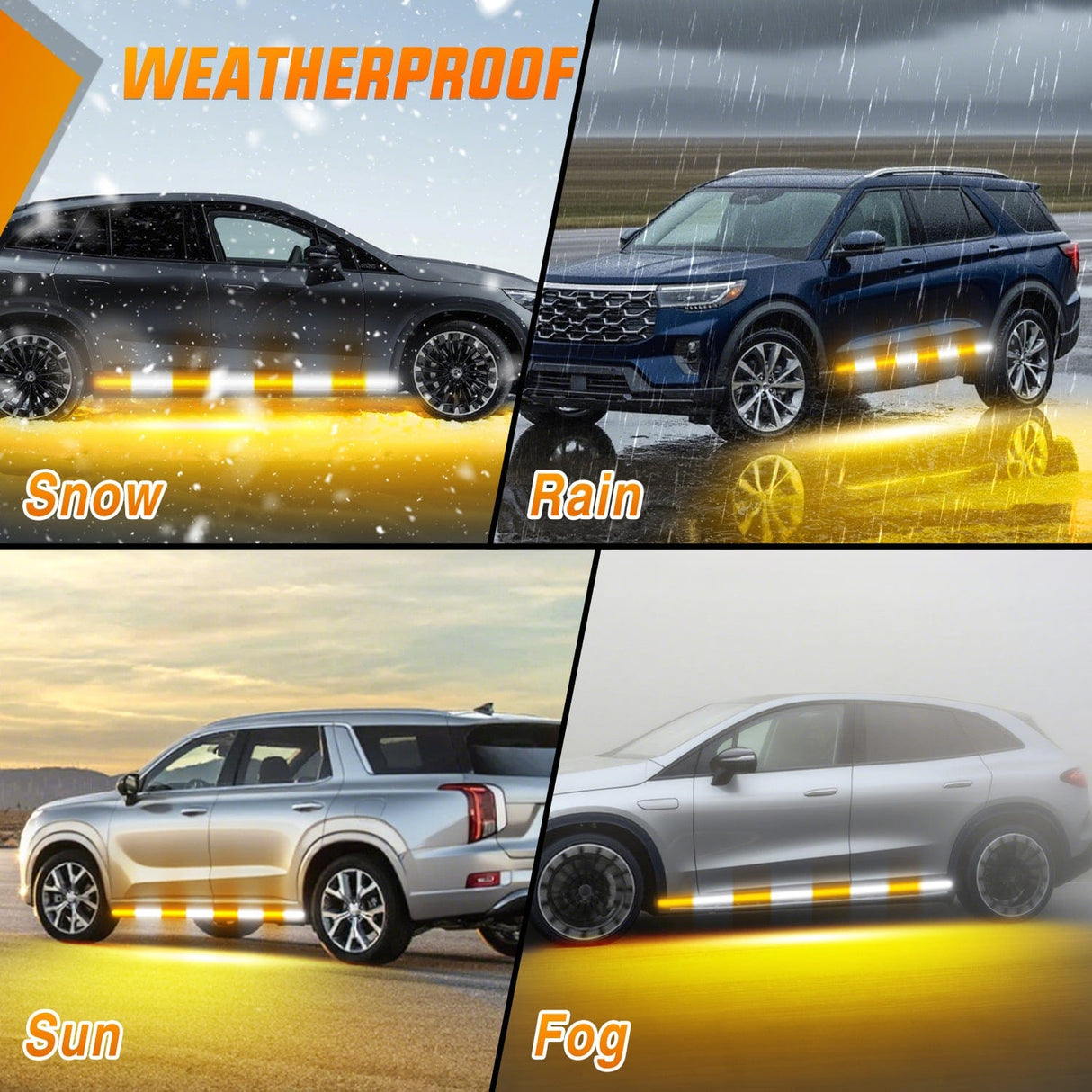 2PCS 70 Inch Emergency Strobe Light Strip with Controller 864 LED Amber White Running Board Lights Flexible Side Flashing Warning Caution Safety Waterproof for Truck Construction Pickup