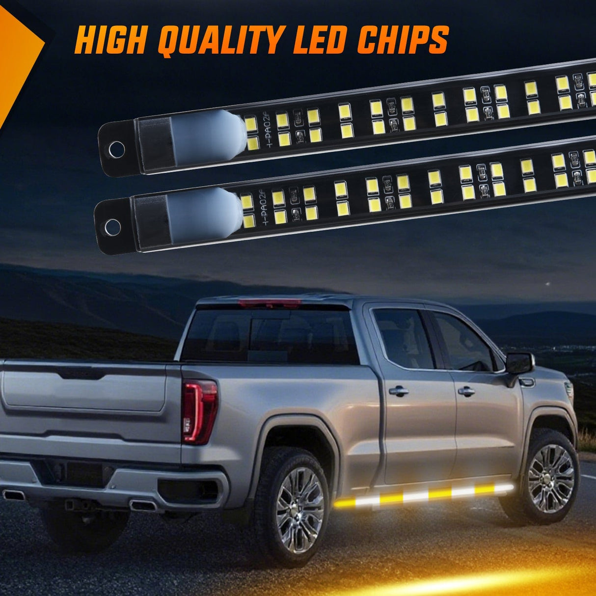 2PCS 70 Inch Emergency Strobe Light Strip with Controller 864 LED Amber White Running Board Lights Flexible Side Flashing Warning Caution Safety Waterproof for Truck Construction Pickup