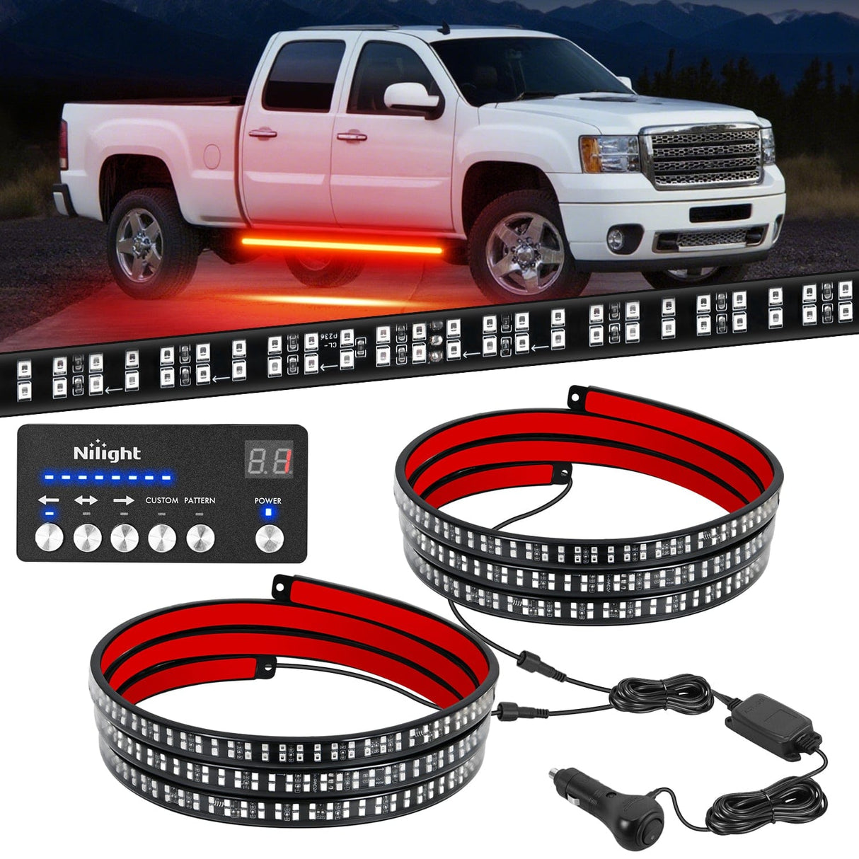 Nilight 2PCS 70 Inch Emergency Strobe Light Strip with Controller 864 LED Red Running Board Lights Flexible Side Flashing Warning Caution Safety Waterproof for Truck Construction Pickup