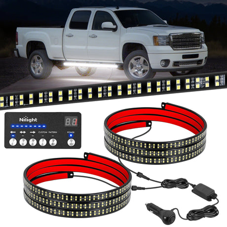 Nilight 2PCS 70 Inch Emergency Strobe Light Strip with Controller 864 LED White Running Board Lights Flexible Side Flashing Warning Caution Safety Waterproof for Truck Construction Pickup