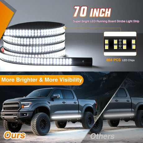 Nilight 2PCS 70 Inch Emergency Strobe Light Strip with Controller 864 LED White Running Board Lights Flexible Side Flashing Warning Caution Safety Waterproof for Truck Construction Pickup