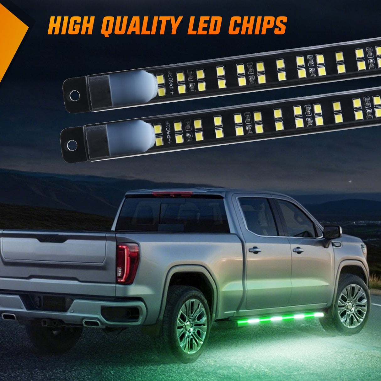 2PCS 70 Inch Emergency Strobe Light Strip with Controller 864 LED Green White Running Board Lights Flexible Side Flashing Warning Caution Safety Waterproof for Truck Construction Pickup