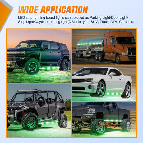 Nilight 2PCS 70 Inch Emergency Strobe Light Strip with Controller 864 LED Green White Running Board Lights Flexible Side Flashing Warning Caution Safety Waterproof for Truck Construction Pickup