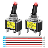 2PCS Red LED Toggle Switch 12V DC 30A 3 Pin On Off 2 Position Heavy Duty Rocker Switch with 14AWG Wire for Automotive Cars Trucks Boats Racing Cars Auto Boat