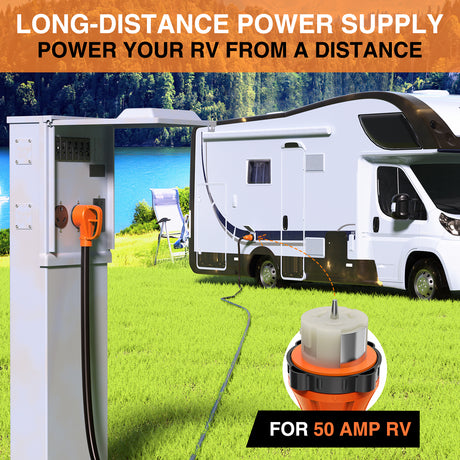 Extension Cord Kit 50 Amp 25FT RV Locking Extension Cord with Adapter 30Amp to 50Amp 250V Heavy Duty 6/3+8/1 Gauge Pure Copper STW Wire ETL Listed 4 Prong 14-50P CS6364&SS2-50R Cable Suit for Campers Caravan