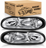 Headlight Assembly Compatible with 1998-2002 Chevy Chevrolet Camaro | 1998-2002 Chevy Chevrolet Camaro OE Style Halogen Replacement Headlamps Chrome Housing
