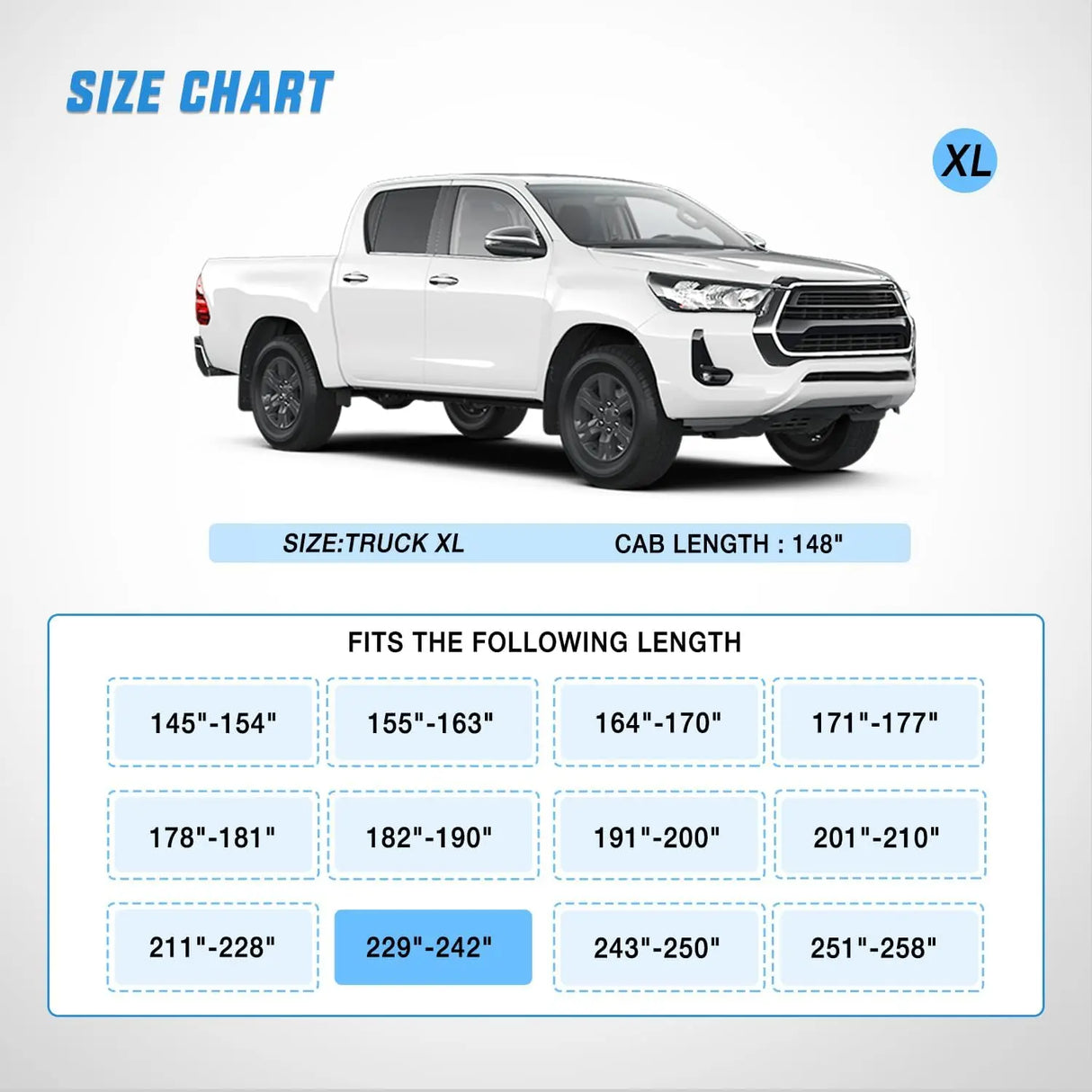 Car Cover UV Protection Up to 242 Inch Max Cab Length 146 Inch Nilight