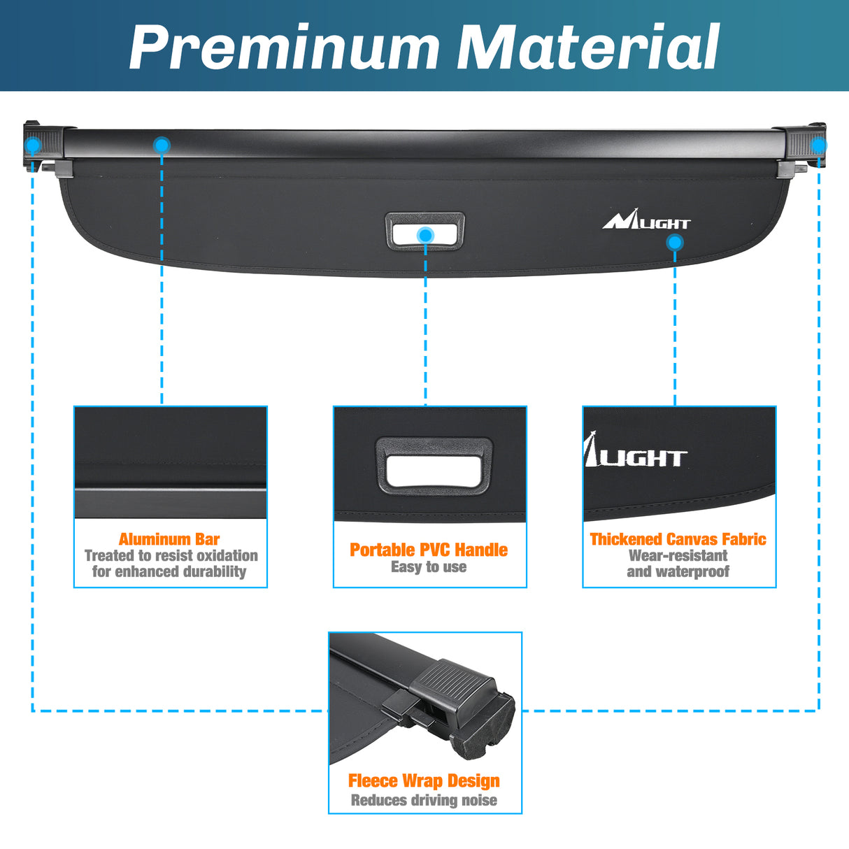 Nilight Trunk Cargo Cover for Audi Q5 2018 2019 2020 2021 2022 2023 2024, Retractable Security Shade Rear Cargo Cover, with Trunk Storage Net