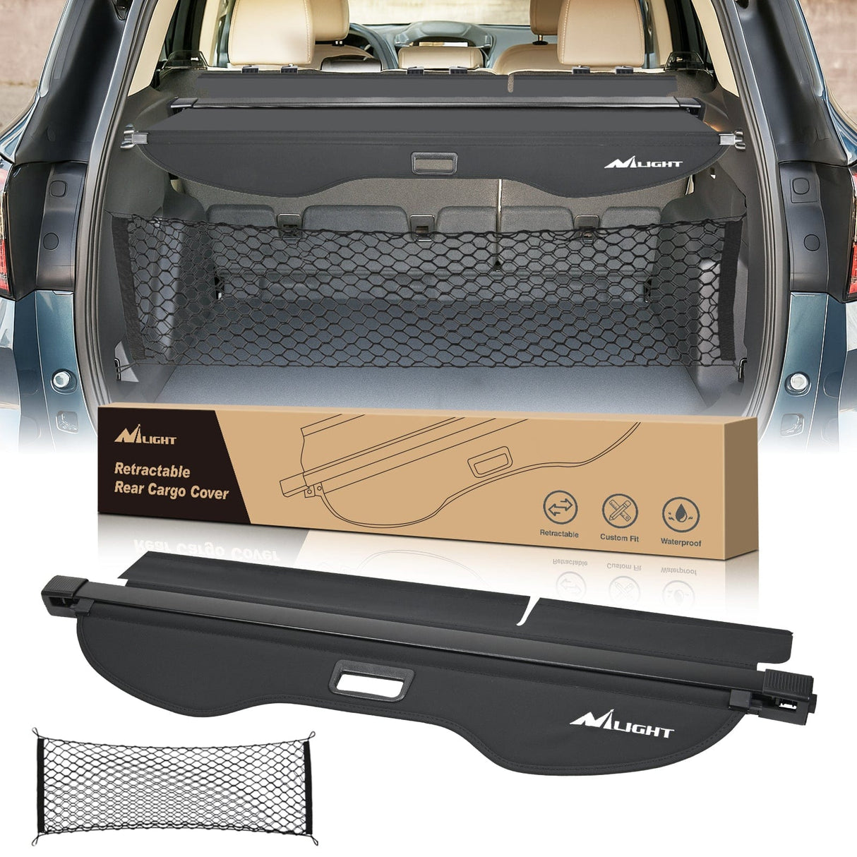 Nilight Trunk Cargo Cover for for Ford Escape 2013 2014 2015 2016 2017 2018 2019, Retractable Privacy Security Shield Shade Rear Trunk Cover, with Trunk Storage Net