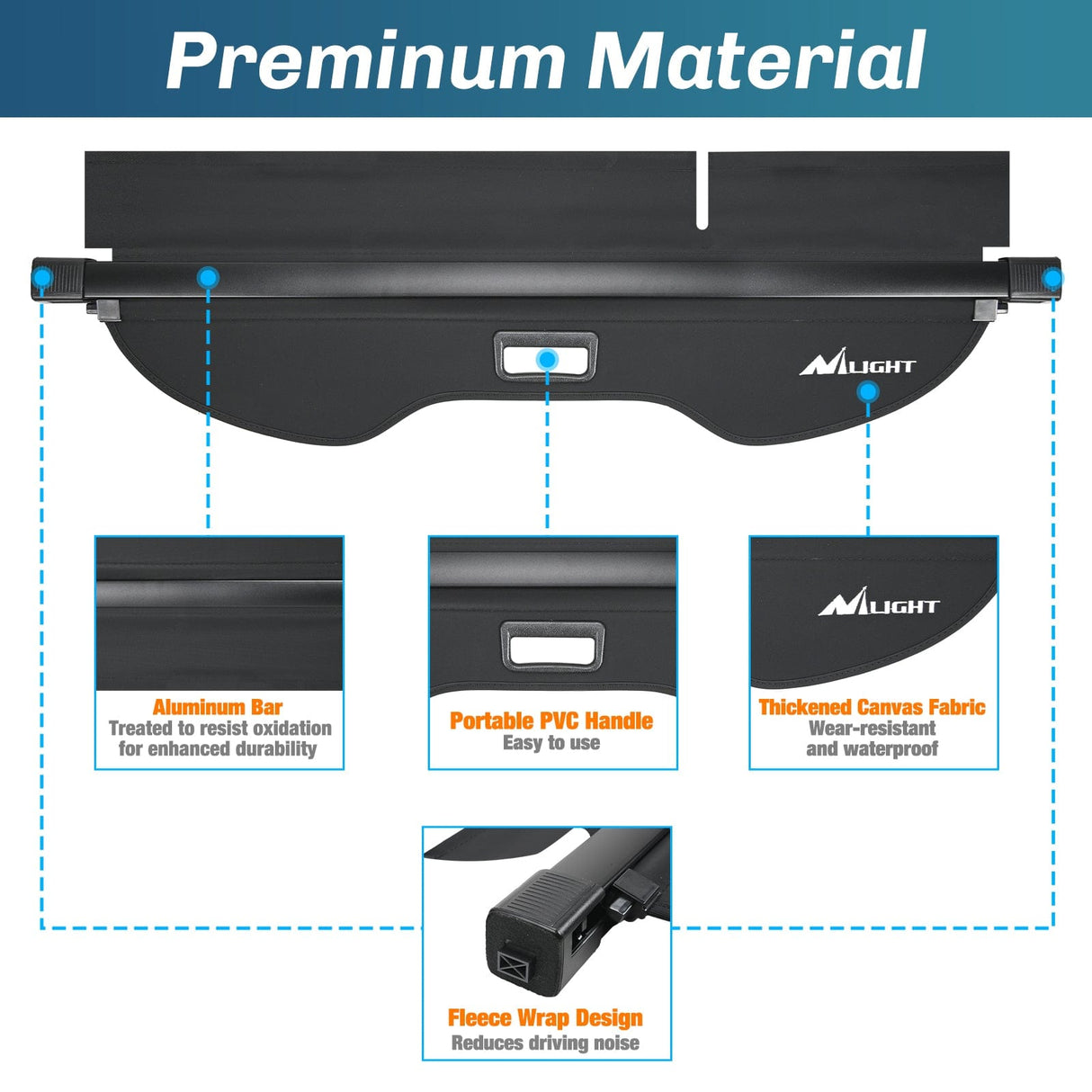 Nilight Trunk Cargo Cover for for Ford Escape 2013 2014 2015 2016 2017 2018 2019, Retractable Privacy Security Shield Shade Rear Trunk Cover, with Trunk Storage Net
