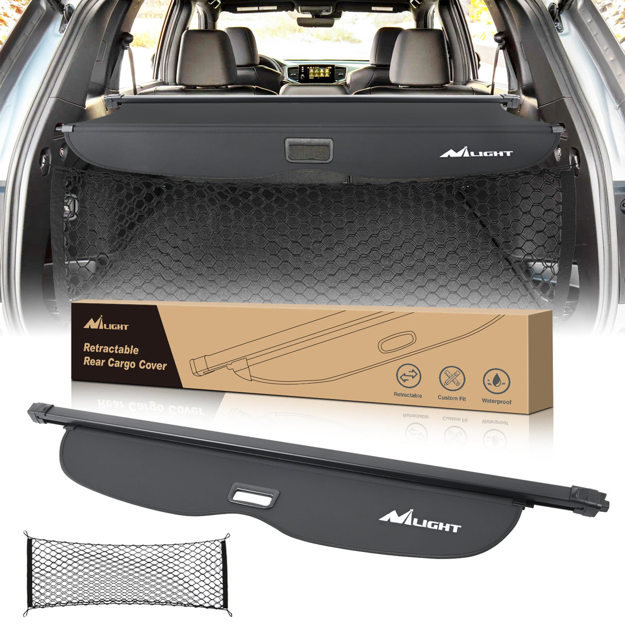 Nilight Trunk Cargo Cover for Honda Passport 2019 2020 2021 2022 2023 2024 2025, Retractable Security Shade Rear Cargo Cover, with Trunk Storage Net