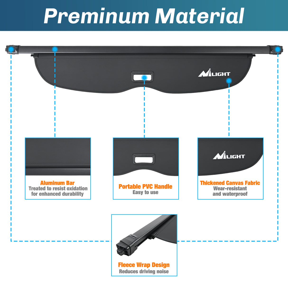 Nilight Trunk Cargo Cover for Honda Passport 2019 2020 2021 2022 2023 2024 2025, Retractable Security Shade Rear Cargo Cover, with Trunk Storage Net