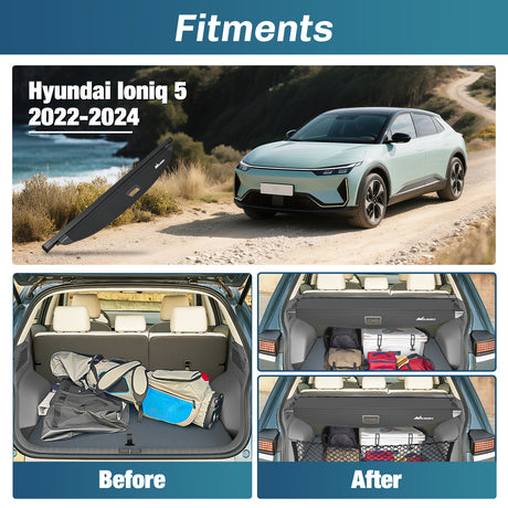 Nilight Trunk Cargo Cover for Hyundai Ioniq 5 2022 2023 2024 2025, Retractable Security Shade Rear Cargo Cover, with Trunk Storage Net