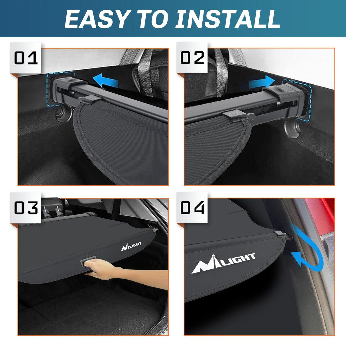 Nilight Trunk Cargo Cover for Hyundai Santa Fe 2019 2020 2021 2022 2023, Retractable Security Shade Rear Cargo Cover, with Trunk Storage Net
