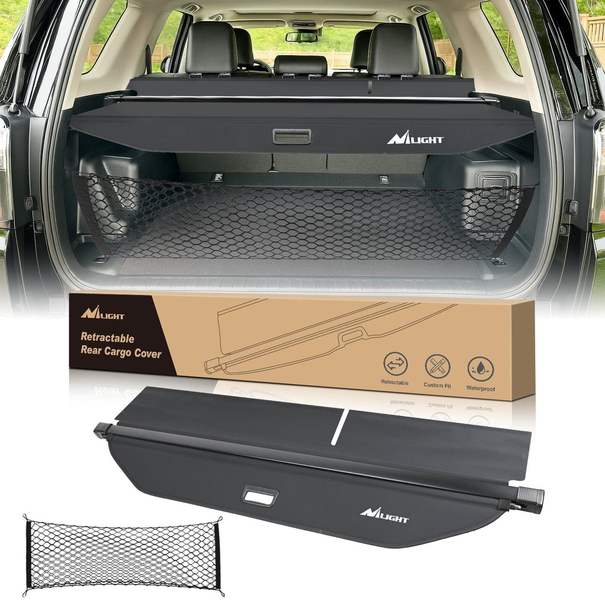 Trunk Cargo Cover Toyota 4runner 2010-2021 2022 2023 2024, Retractable Privacy Security Shield Shade Rear Trunk Cover, with Trunk Storage Net