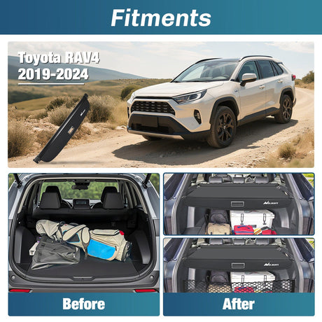 Nilight Trunk Cargo Cover for Toyota RAV4 2019 2020 2021 2022 2023 2024 2025 Retractable Privacy Security Shield Shade Rear Trunk Cover, with Trunk Storage Net