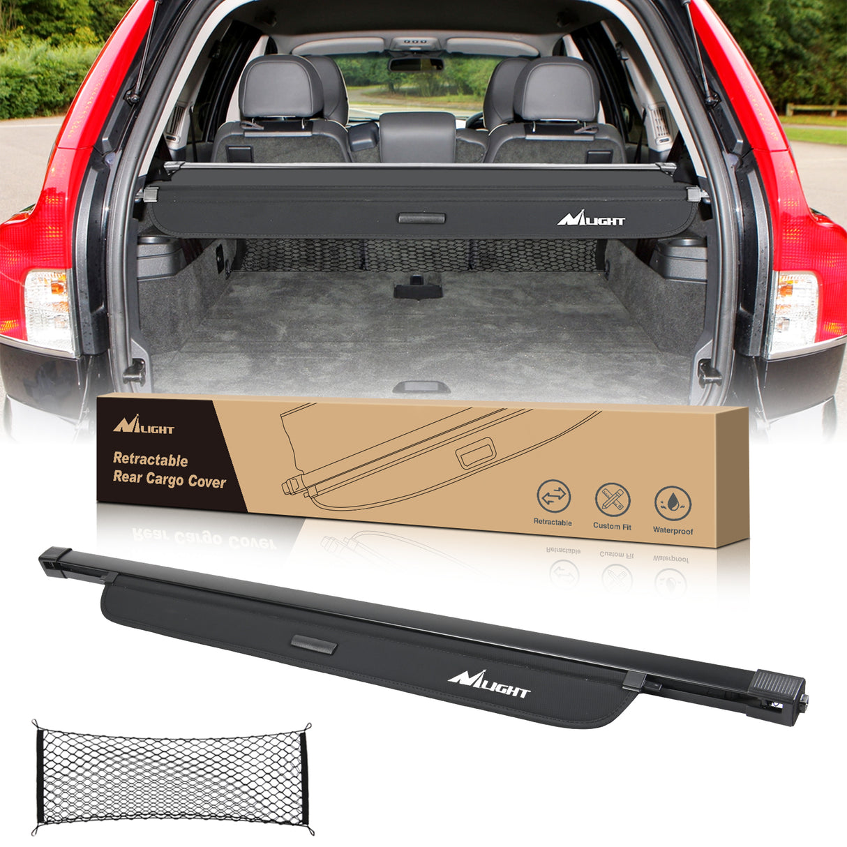 Nilight Trunk Cargo Cover for Volvo XC90 2003-2014, Retractable Security Shade Rear Cargo Cover, with Trunk Storage Net