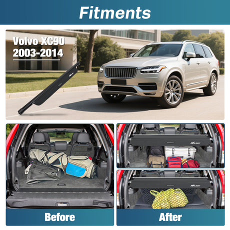 Nilight Trunk Cargo Cover for Volvo XC90 2003-2014, Retractable Security Shade Rear Cargo Cover, with Trunk Storage Net